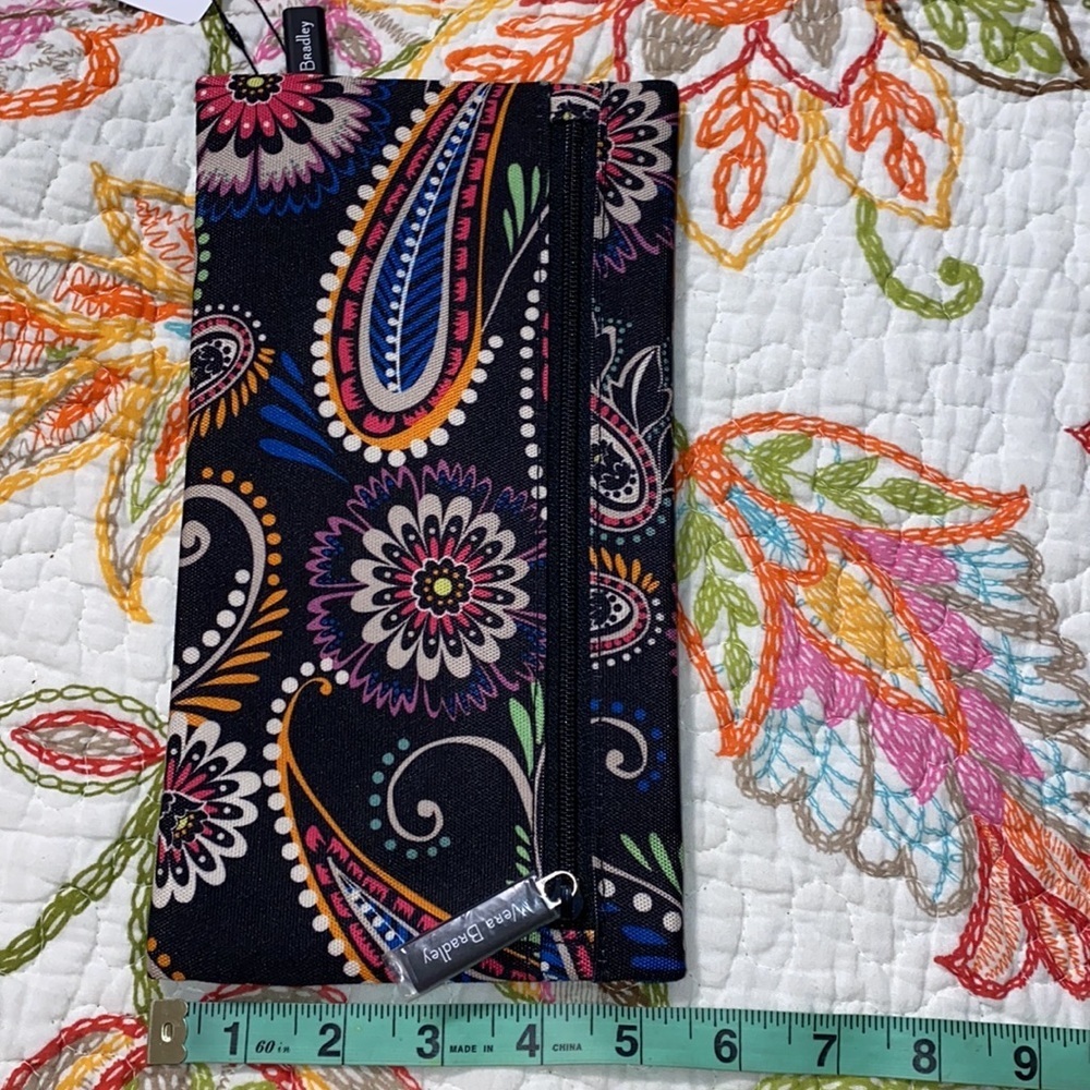 Vera Bradley Pencil Pouch Bandana Swirl black orange pink white green paisley - Picture 5 of 5
